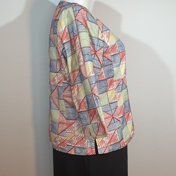 Coldwater Creek Embroidered Cotton Blazer 18W | Colorful Abstract Jacket - Picture 2 of 13